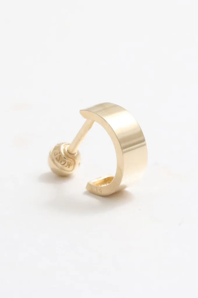 14K 18K Solid Gold  Solid Gold 3.5mm Flat Tube Ear Hoop Stud Cartilage Tragus Helix Conch Lobe Piercing Earring