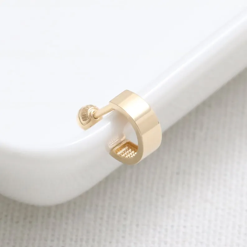 14K 18K Solid Gold  Solid Gold 3.5mm Flat Tube Ear Hoop Stud Cartilage Tragus Helix Conch Lobe Piercing Earring