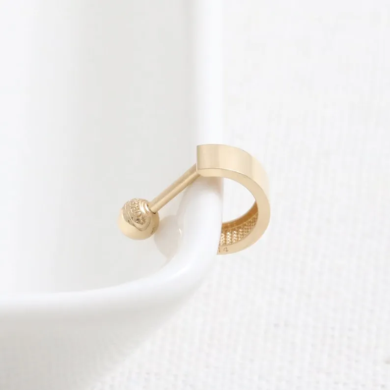 14K 18K Solid Gold  Solid Gold 3.5mm Flat Tube Ear Hoop Stud Cartilage Tragus Helix Conch Lobe Piercing Earring