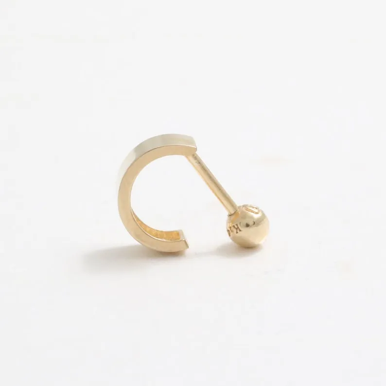 14K 18K Solid Gold  Solid Gold 3.5mm Flat Tube Ear Hoop Stud Cartilage Tragus Helix Conch Lobe Piercing Earring