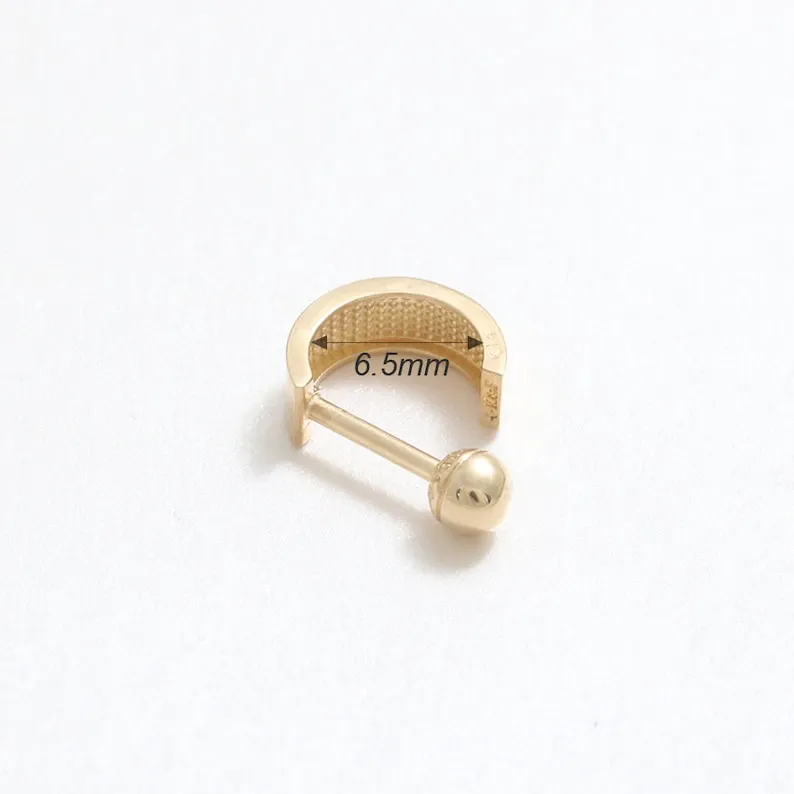 14K 18K Solid Gold  Solid Gold 3.5mm Flat Tube Ear Hoop Stud Cartilage Tragus Helix Conch Lobe Piercing Earring