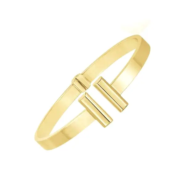 14k Yellow Gold High Polish Bar Cuff Bangle (6mm)