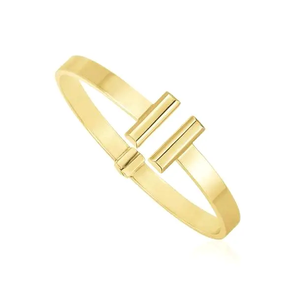 14k Yellow Gold High Polish Bar Cuff Bangle (6mm)