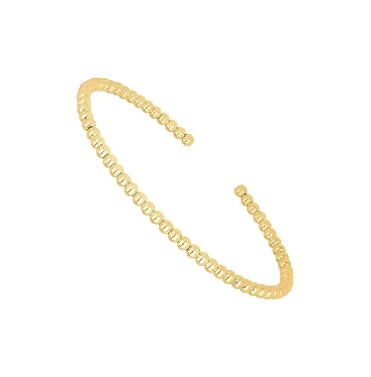 14k Yellow Gold High Polish Bead Cuff Bangle (3mm)