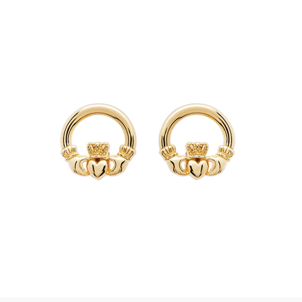 14KT Gold Vermeil Stud Claddagh Earrings