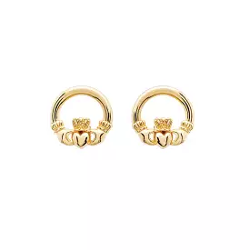 14KT Gold Vermeil Stud Claddagh Earrings