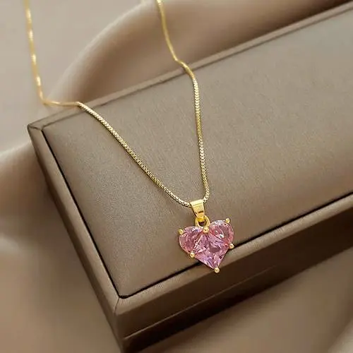 18K Gold Filled Pink Heart Necklace LIN35