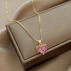 18K Gold Filled Pink Heart Necklace LIN35