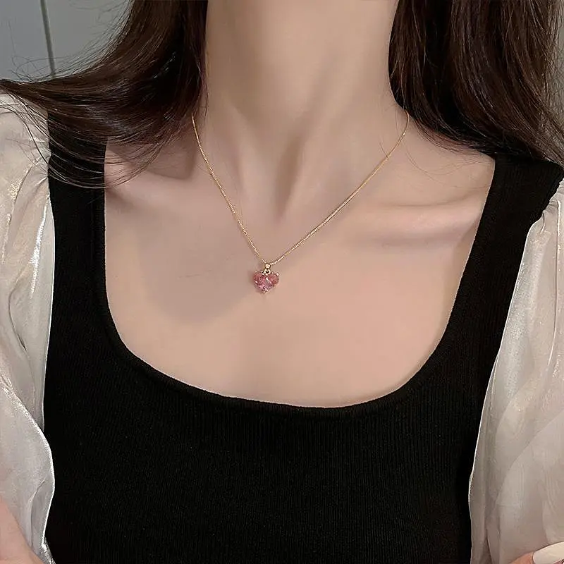 18K Gold Filled Pink Heart Necklace LIN35