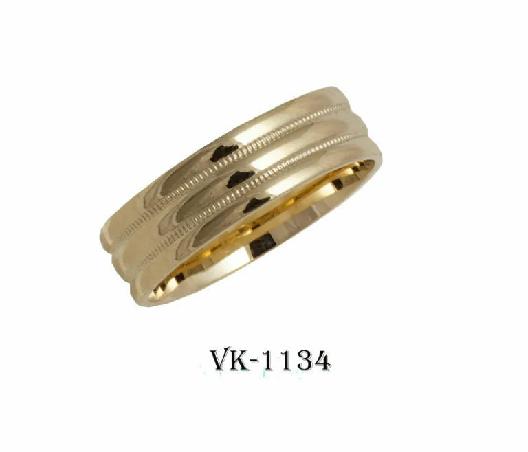 18k Solid Gold Elegant Ladies Modern Disc 3 Finished Flat Band 6mm Ring VK1134v