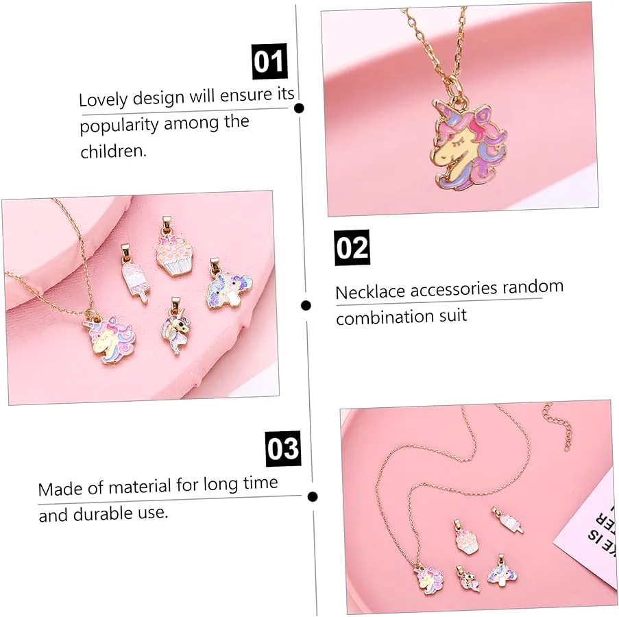 1pc Kids Unicorn Pattern Dial Quartz Watch & 1pc Necklace & 4pcs Pendant S186570