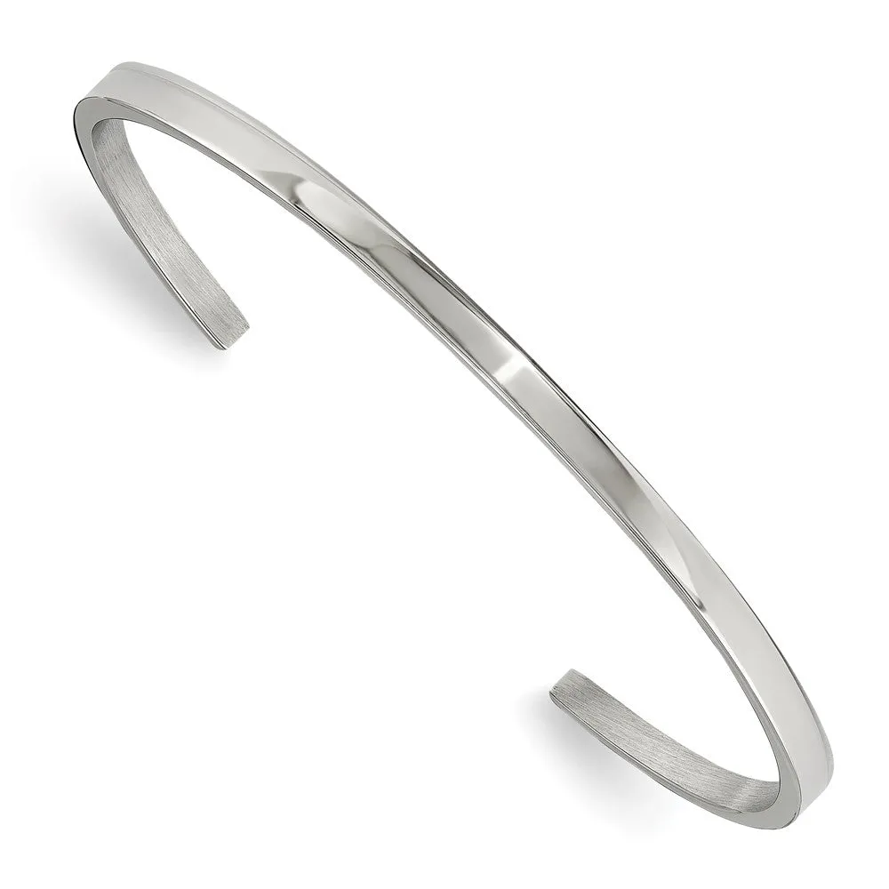 3mm Stainless Steel Polished Flat Cuff Bracelet, 6.5 Inch