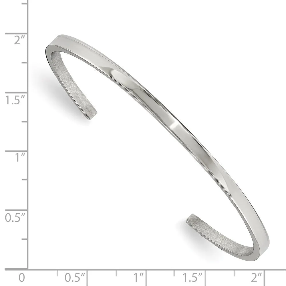 3mm Stainless Steel Polished Flat Cuff Bracelet, 6.5 Inch