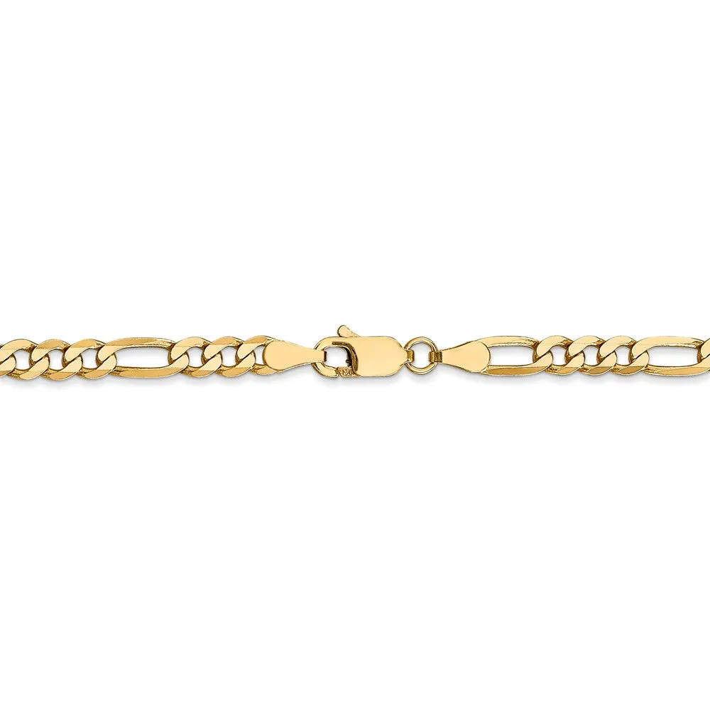 4mm 14k Yellow Gold Solid Flat Figaro Chain Necklace