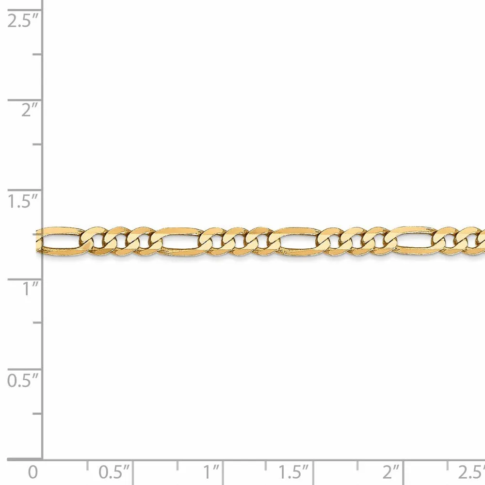 4mm 14k Yellow Gold Solid Flat Figaro Chain Necklace