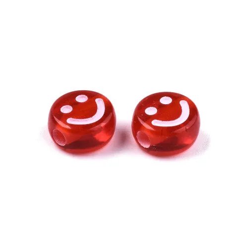 Acrylic Beads, Smiley Faces, Flat, Round, Mixed Colors, 10mm