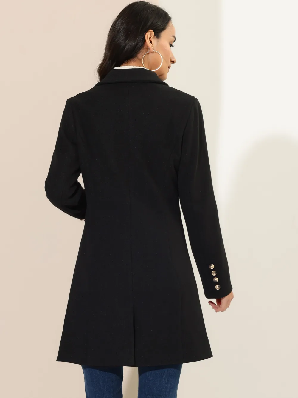 Allegra K- Single Breasted Notched Lapel Peacoat