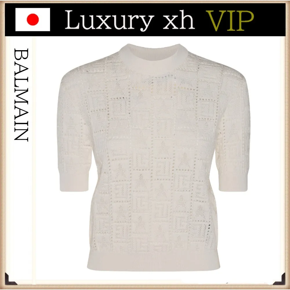 BALMAIN  |Street Style Plain Bridal Logo V-neck & Crew neck