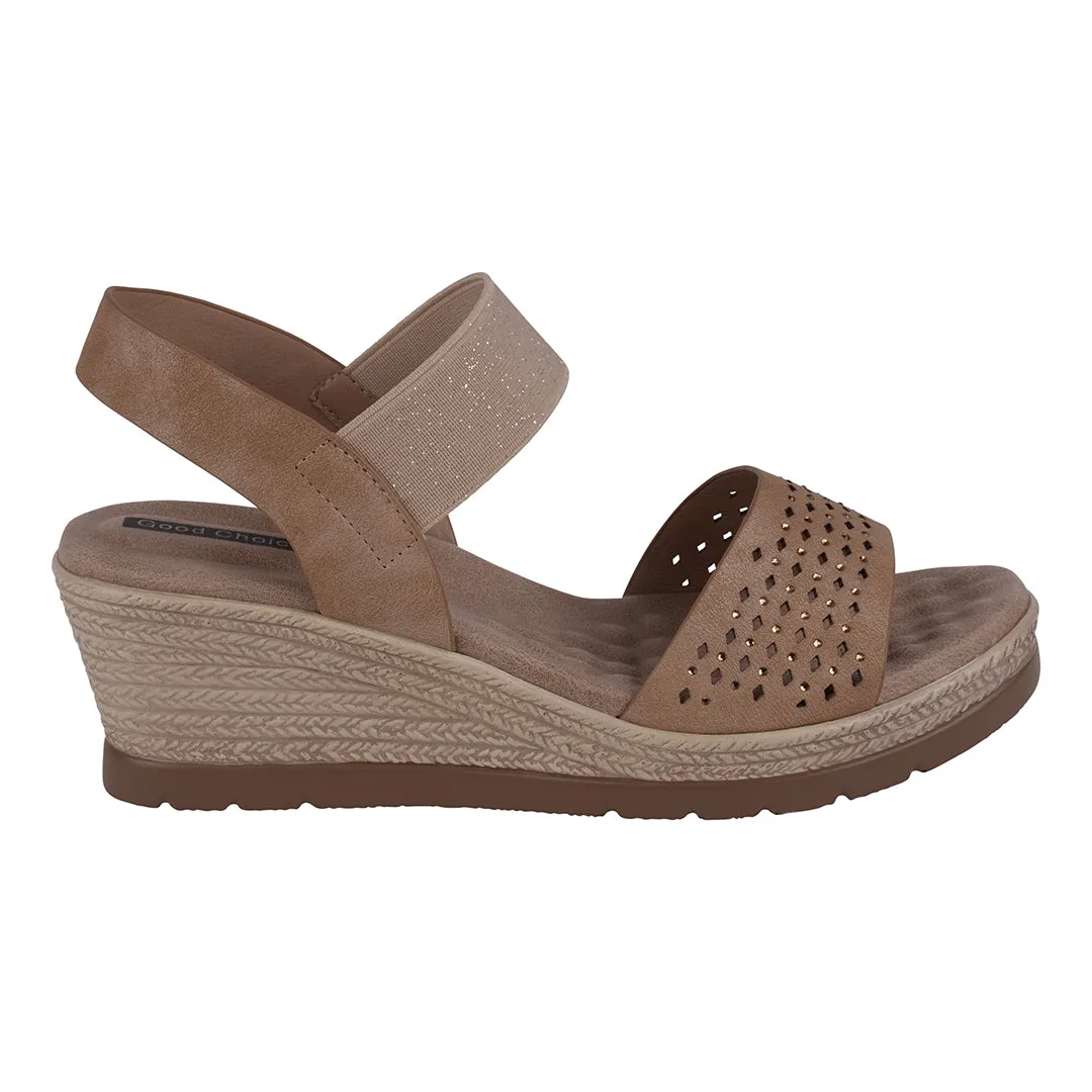 Bane Natural Embellished Elastic Double Band Wedge Sandals