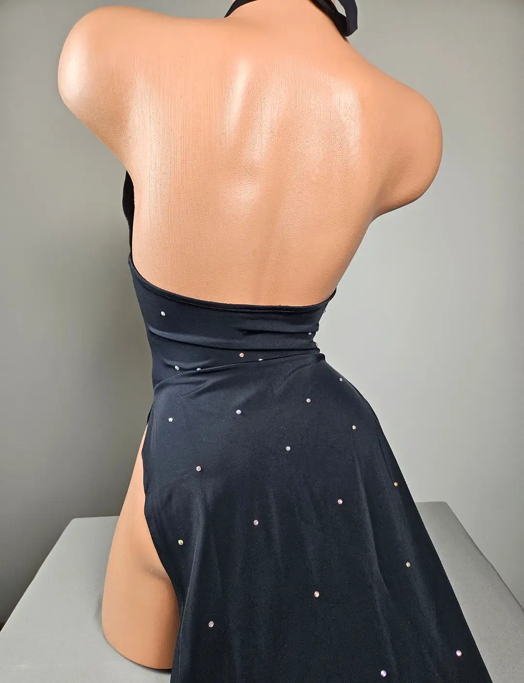 Black High Cut Gown w/ Rhinestones