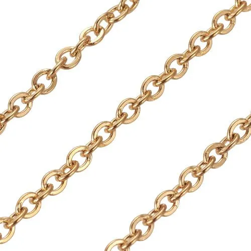 Chain, 304 Stainless Steel, Cable Chain, Soldered, Flat, Oval, Golden, 3x2.5mm