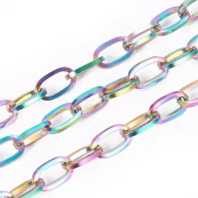 Chain, 304 Stainless Steel, Ion Plated, Cable Chain, Open Link, Flat, Oval, Rainbow, 6.5x3.8mm