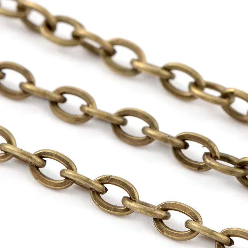 Chain, Iron, Cable Chain, Open Link, Flat, Oval, Antique Bronze, 5x3.3mm