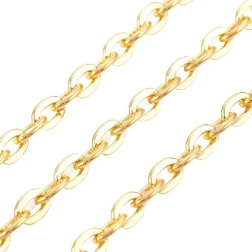 Chain, Iron, Cable Chain, Open Link, Flat, Oval, Gold Plated, 5x3.3mm