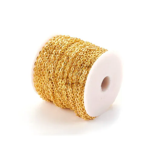 Chain, Iron, Cable Chain, Open Link, Flat, Oval, Gold Plated, 5x3.3mm