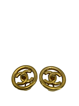 CHANEL Vintage CC Turnlock Logo Round Clip On Earrings