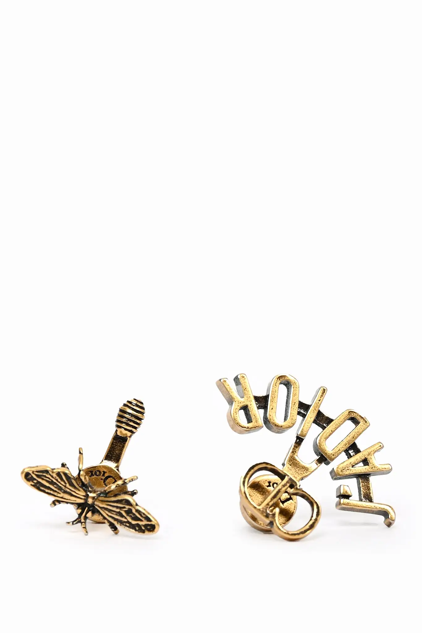 Christian Dior Gold Toned Asymmetrical Bee Earrings