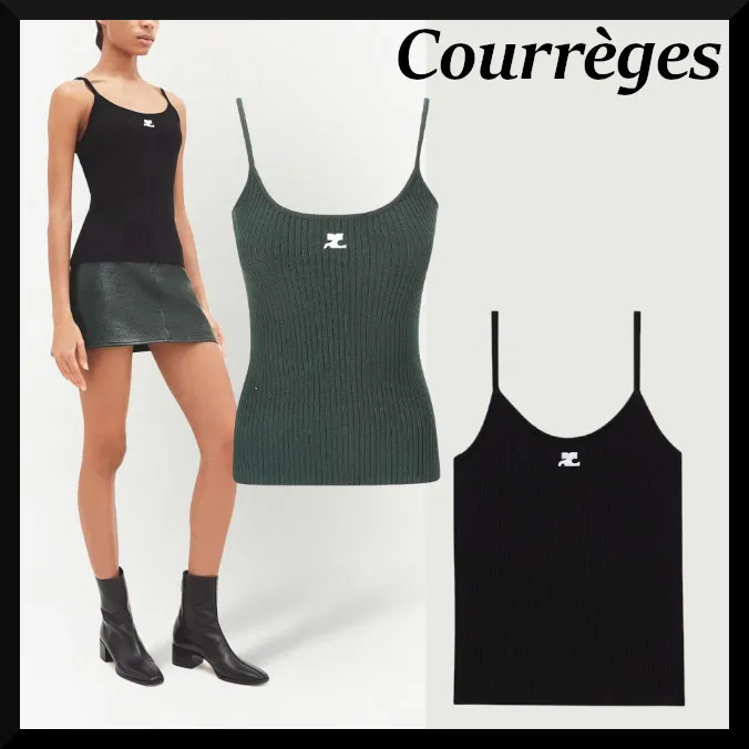 Courreges  |Plain Cotton Bridal Logo Tanks & Camisoles