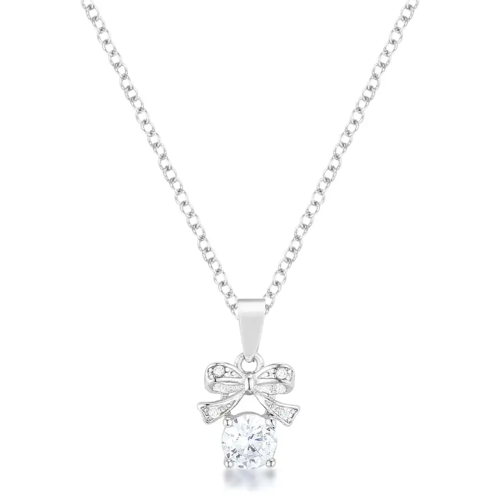 CZ Stone and Bow Pendant Necklace