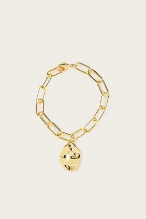 DANA Hammered Effect Oval Charm Link Gold Bracelet