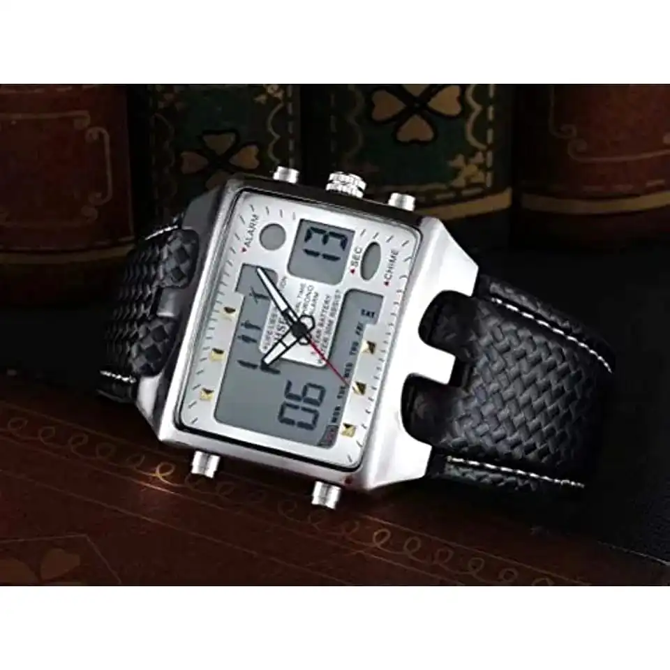 Double Time Big Face Analog Digital Alarm Day Date LED Mens Quartz Sports Watch X796230