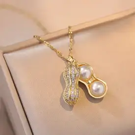 Elegant Women's Necklace Peanut Pendant Micro-inlaid Zirconia Pearls Niche Design High-end Clavicle Chain X449726