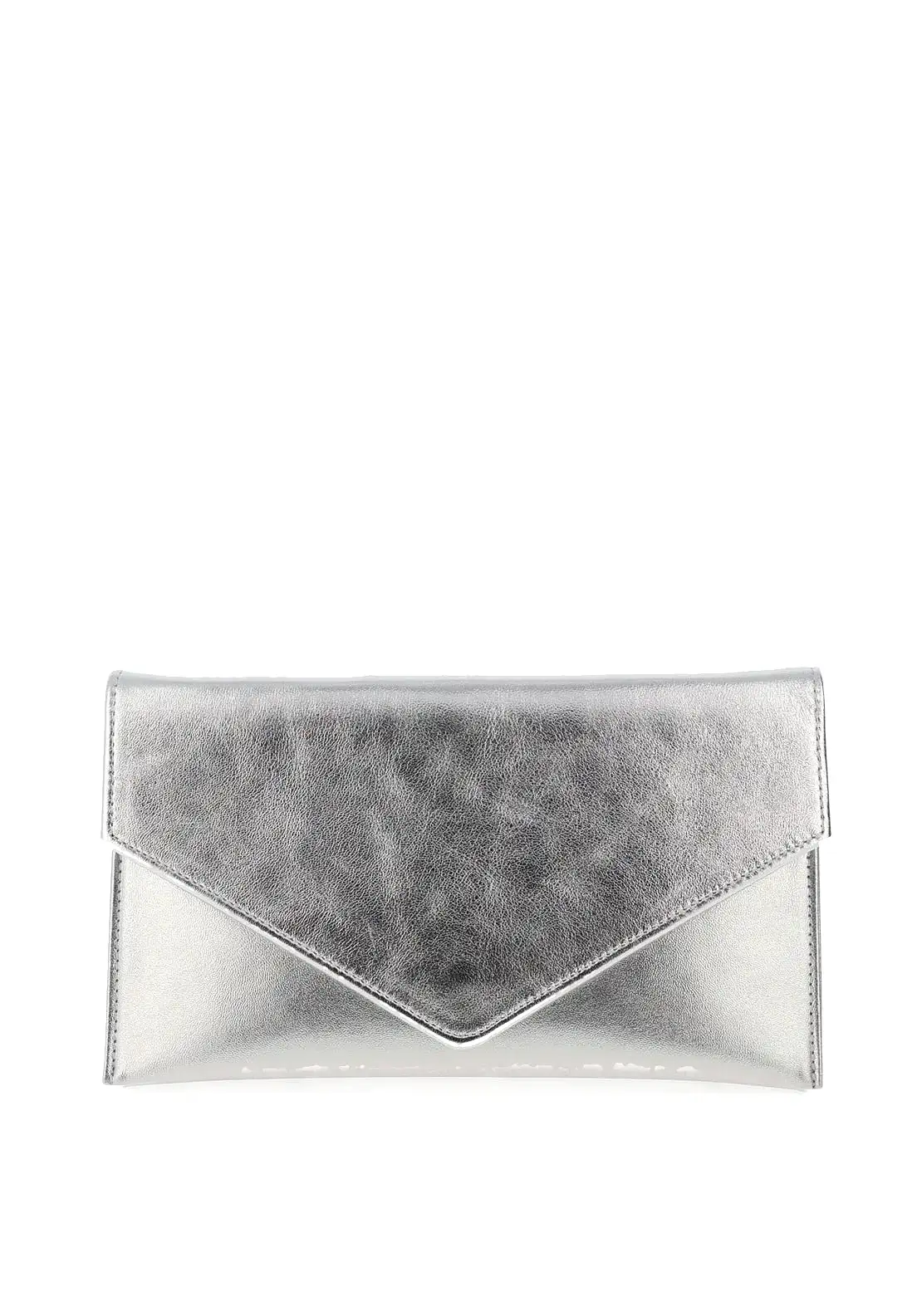 EMIS Leather Metallic Envelope Clutch Bag Silver