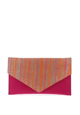 EMIS Leather Suede Envelope Clutch Bag Fuchsia