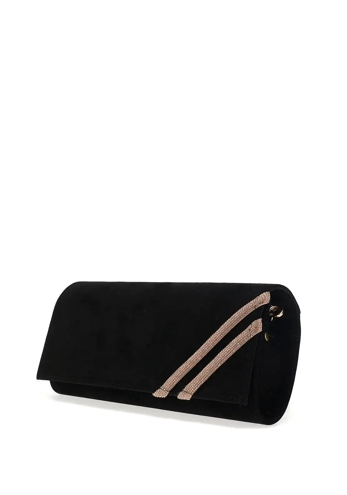 EMIS Suede Diamante Clutch Bag Black & Gold