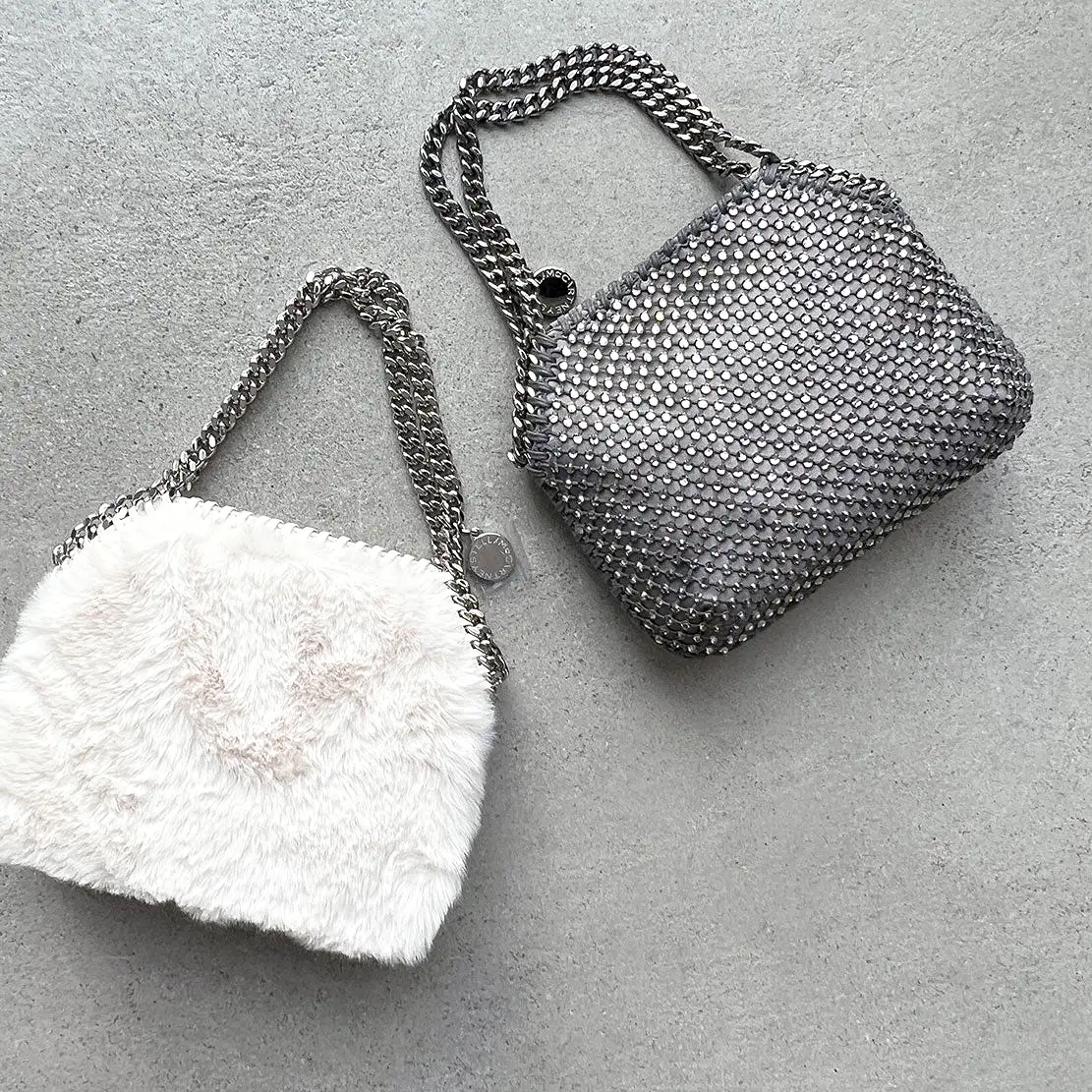 Falabella Mini Evening Crystal Mesh, Fog