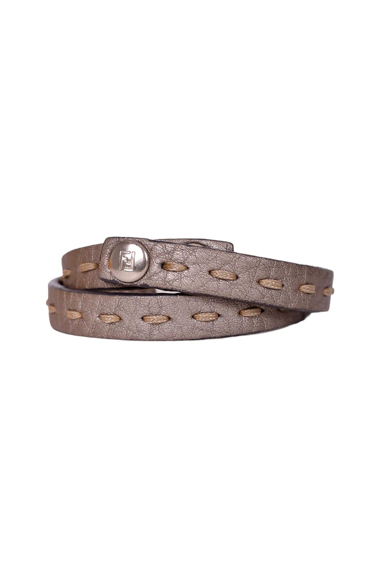 Fendi Brown Leather Logo Tag Wrap Bracelet