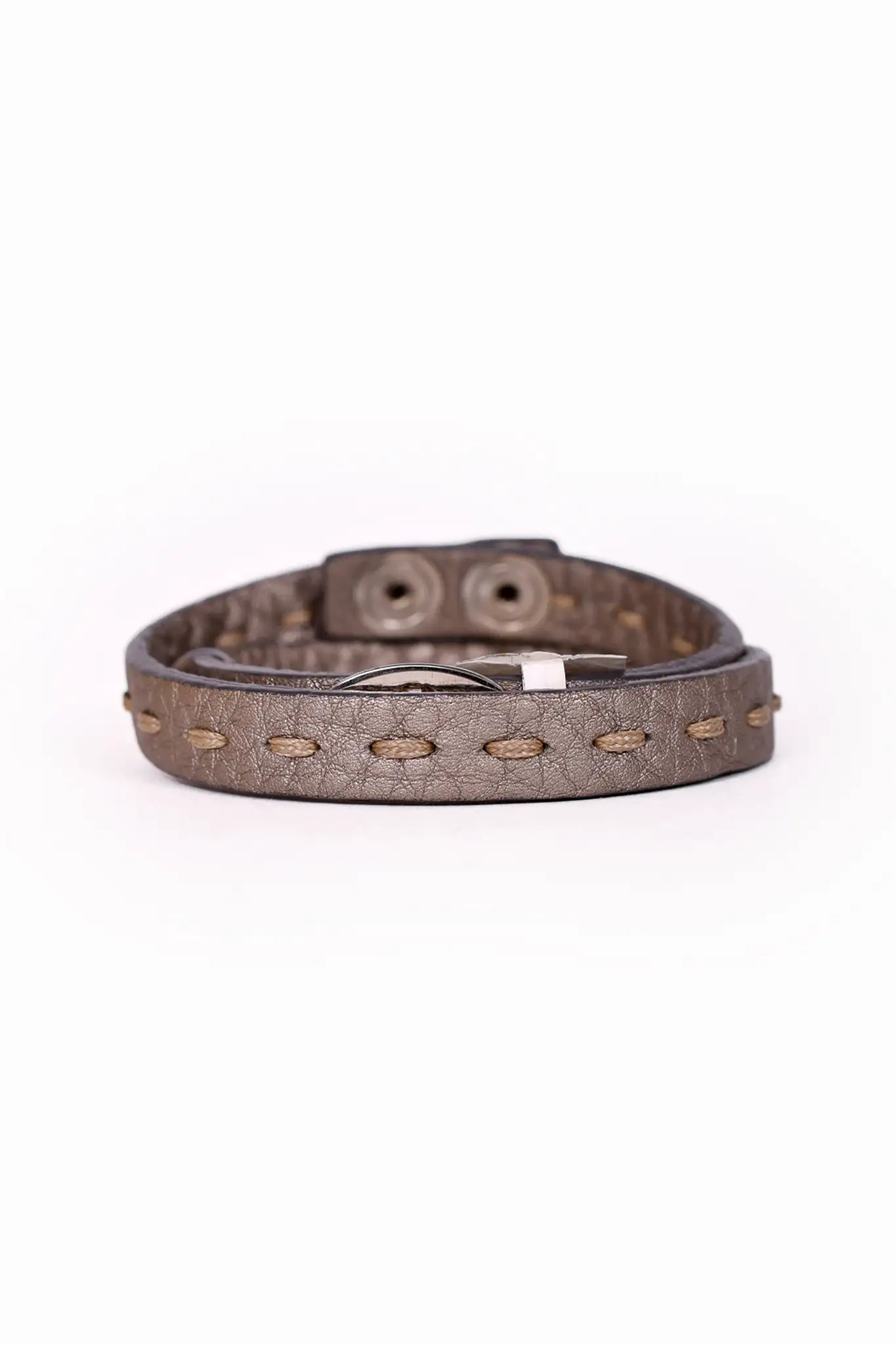 Fendi Brown Leather Logo Tag Wrap Bracelet