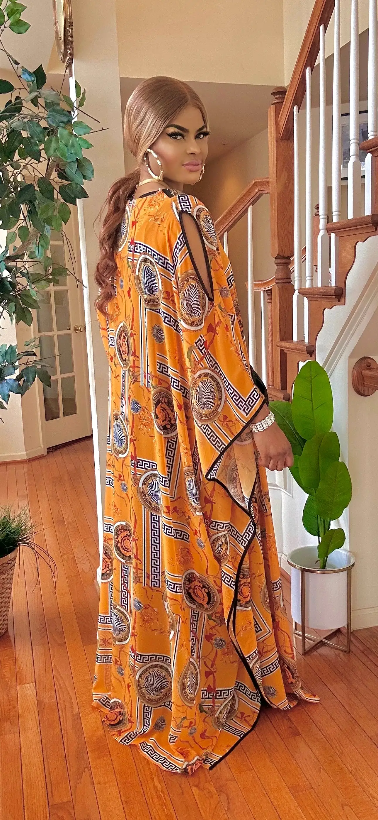 FLOOR LENGTH KAFTAN DRESS(MUSTARD)