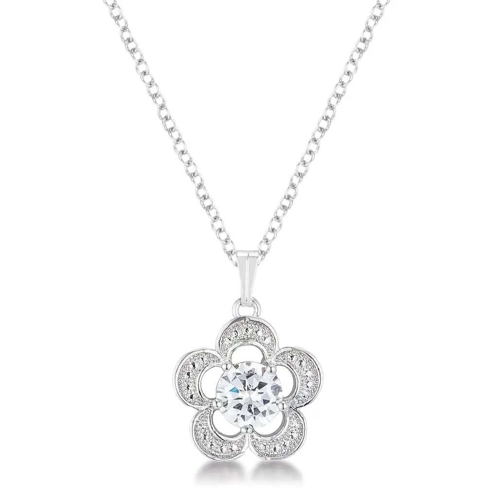 Flower Cubic Zirconia Pendant Necklace