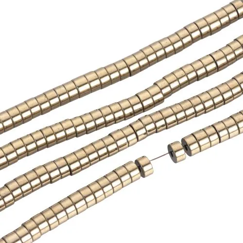 Gemstone Beads, Hematite, Synthetic, Non-Magnetic, Electroplated, Heishi Beads, Disc, Flat, Round, Light Gold Plated, 4mm