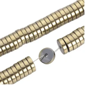 Gemstone Beads, Hematite, Synthetic, Non-Magnetic, Electroplated, Heishi Beads, Disc, Flat, Round, Light Gold Plated, 6mm