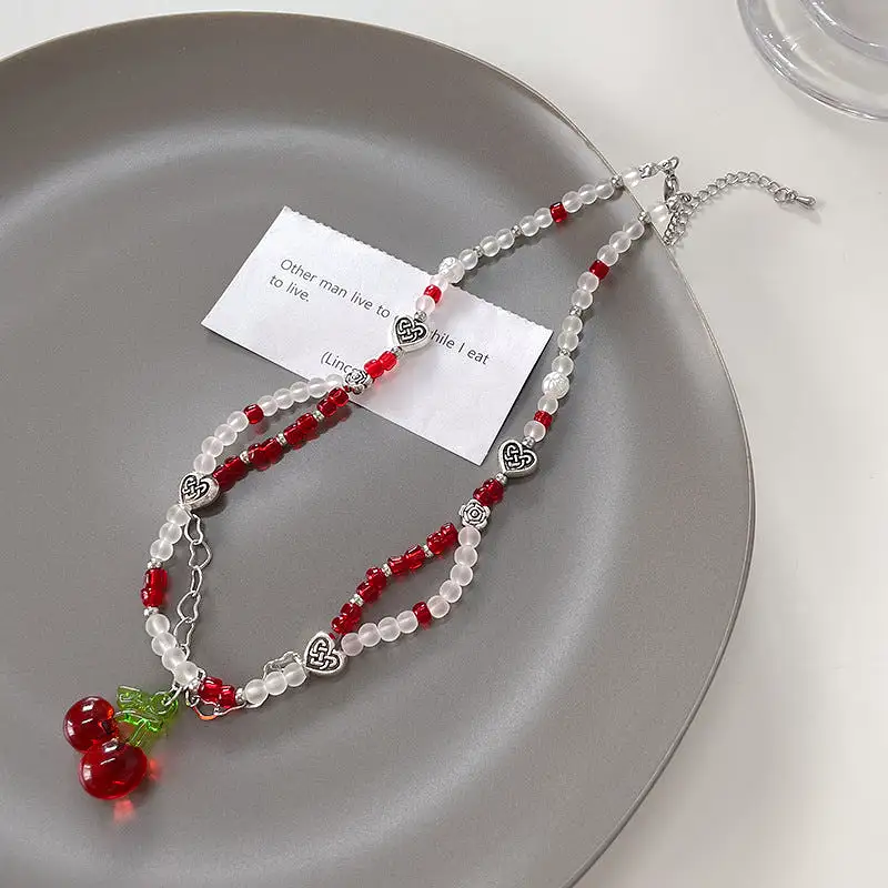 Glass Cherry Necklace  MK18880