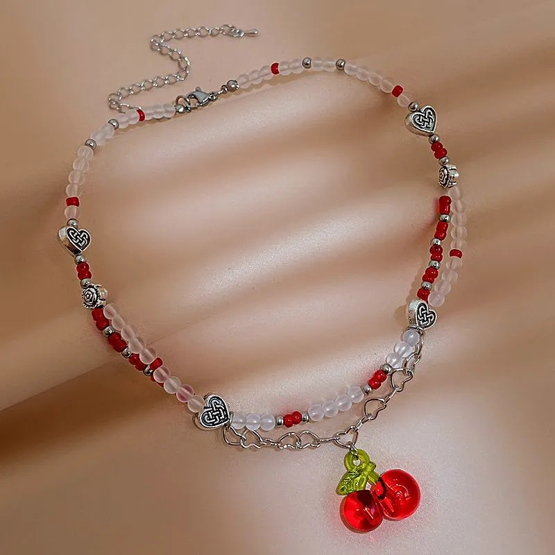 Glass Cherry Necklace  MK18880