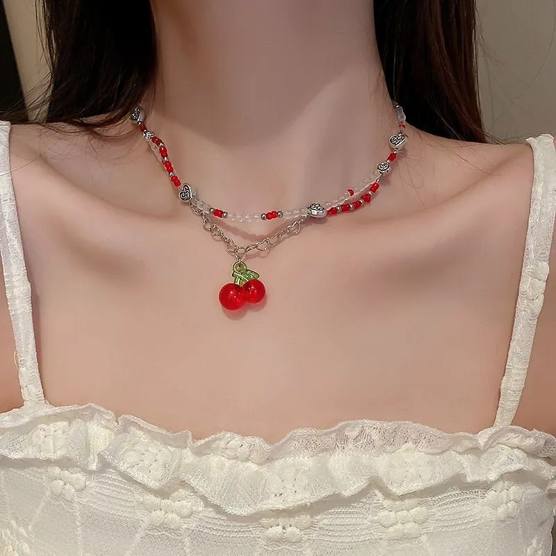 Glass Cherry Necklace  MK18880