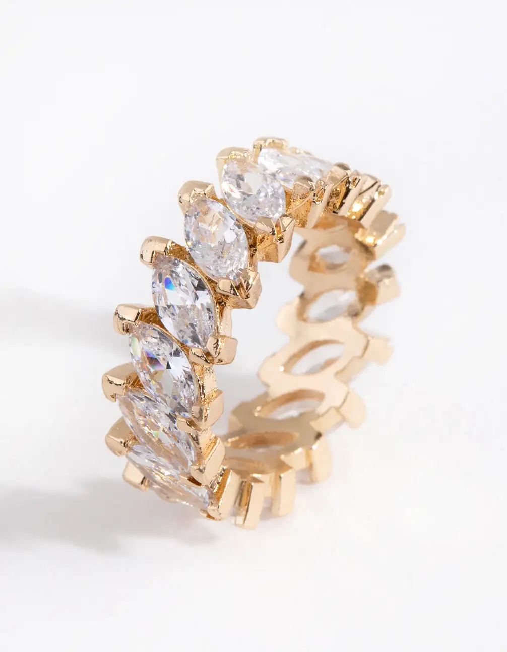 Gold Cubic Zirconia Diagonal Navette Band Ring